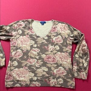 Chaps Women's V-Neck Sweater - Pink and Brown Floral